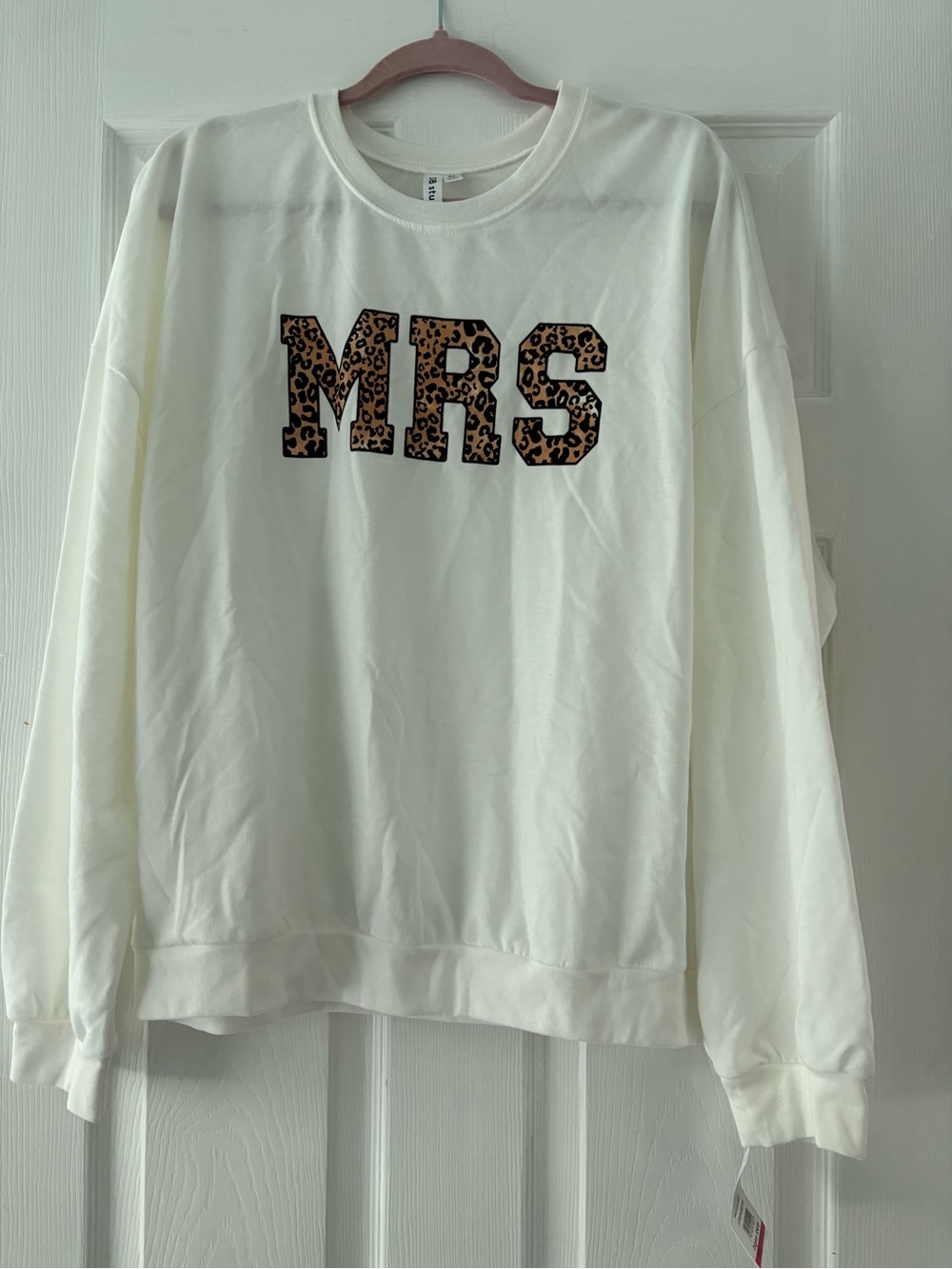 Cream 'MRS' Leopard-Print Crew Neck Sweater